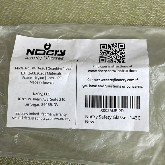 Two Pairs Brand New NoCry Model PH143C Clear Lens Safety Glasses & 1 Case - Picture 6 of 8